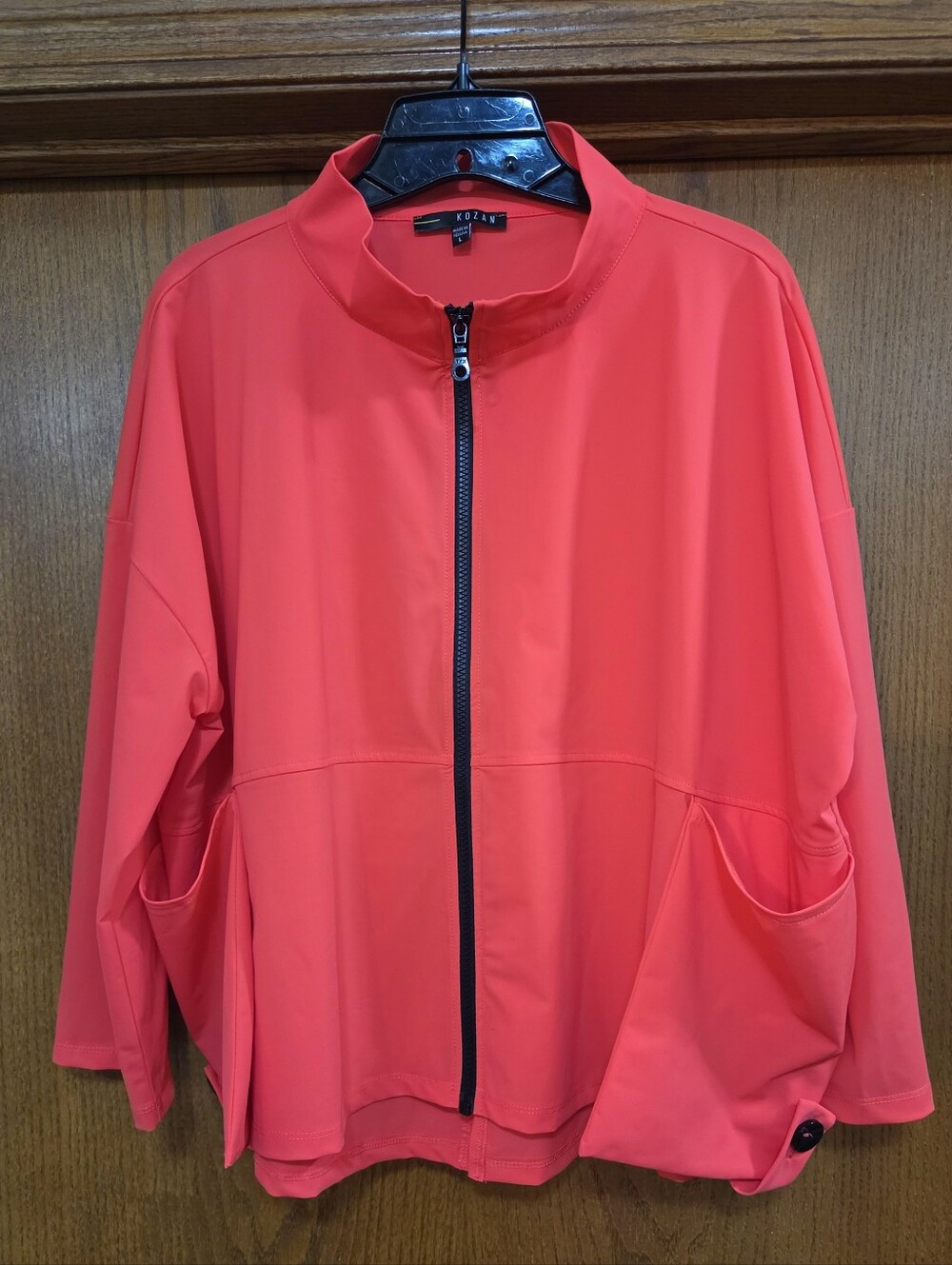 Kozan Red Cropped Zip Up Jacket Boxy Mock Neck 3/4 Sleeve Avant Garde Size Large